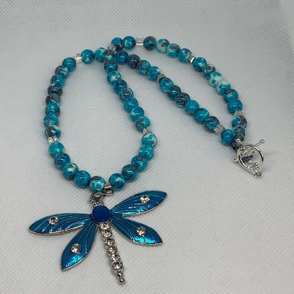 handmade Jewelry - 18 1/2 inch Blue grey rain flower stone necklace